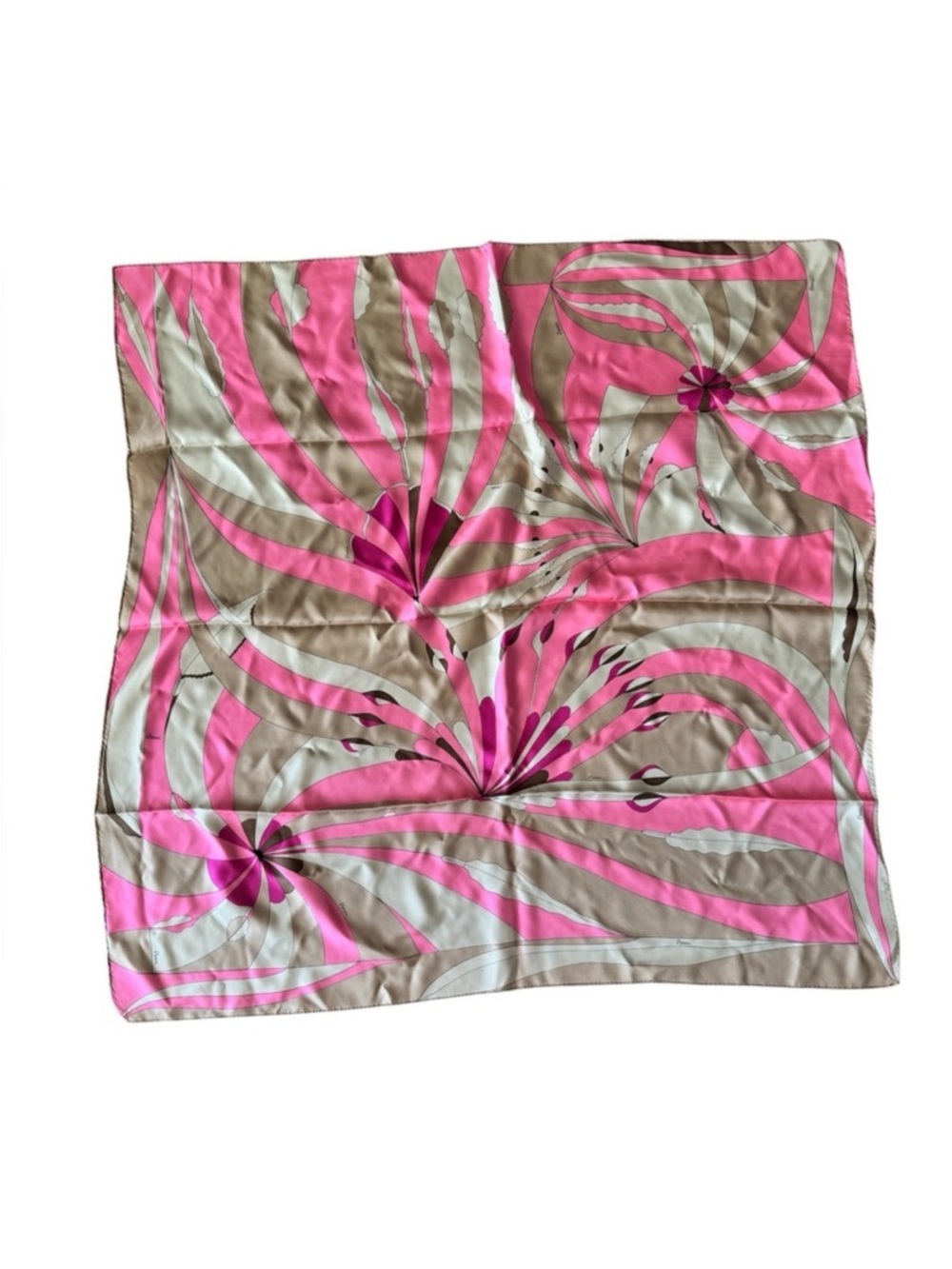 Averardo Bessi Silk Scarf 34x34 Pink Tan Hand Rolled Edges Flaws